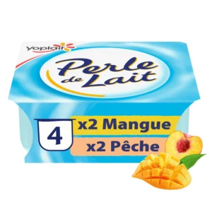 1757510567068-yjko7bkcp7e.webp Yaourt Pêche Mangue Yoplait 4x125g – Yaourt Brassé Perle de Lait aux Fruits Jaunes