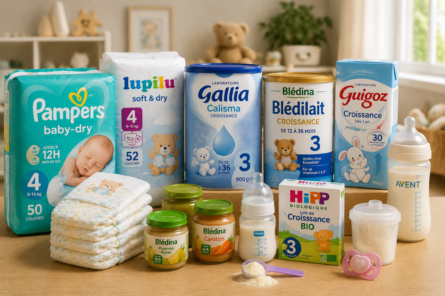 Retrouvez tout l’essentiel pour votre bébé : couches, laits infantiles, nutrition, soins et accessoires des plus grandes marques à prix discount.